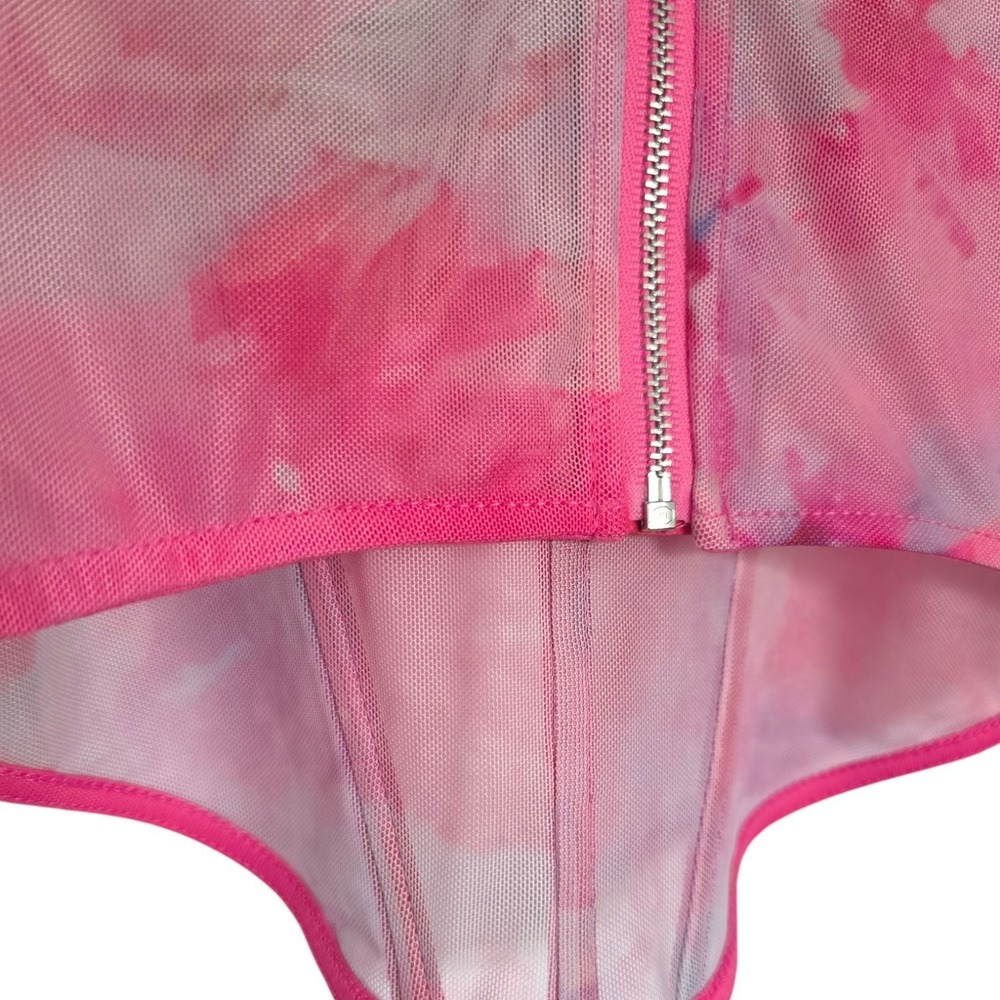 Bardot Lena Mesh Corset Top Pink Sheer Cropped Long Sleeve‎ Crewneck Medium - Picture 6 of 11